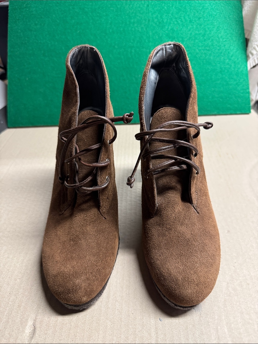 Kenneth Cole Brown Suede womens Lace-Up Ankle Boots 4” heel